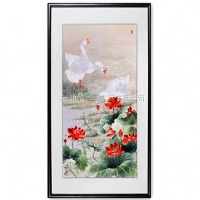 廣繡《紅蓮白鵝》115x196cm